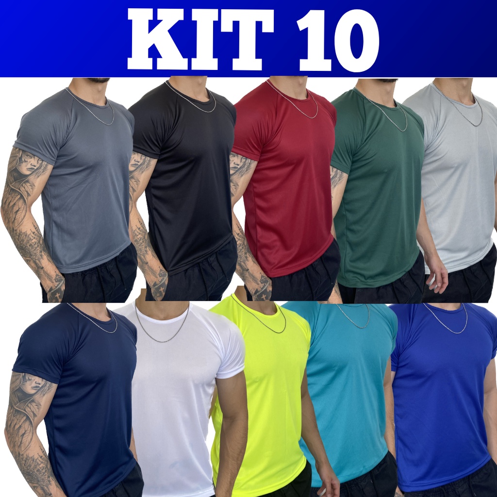 Kit 10 Camisetas Dry Fit Masculina – Casual – Treino – Academia – Esportes – Exercícios – Corrida