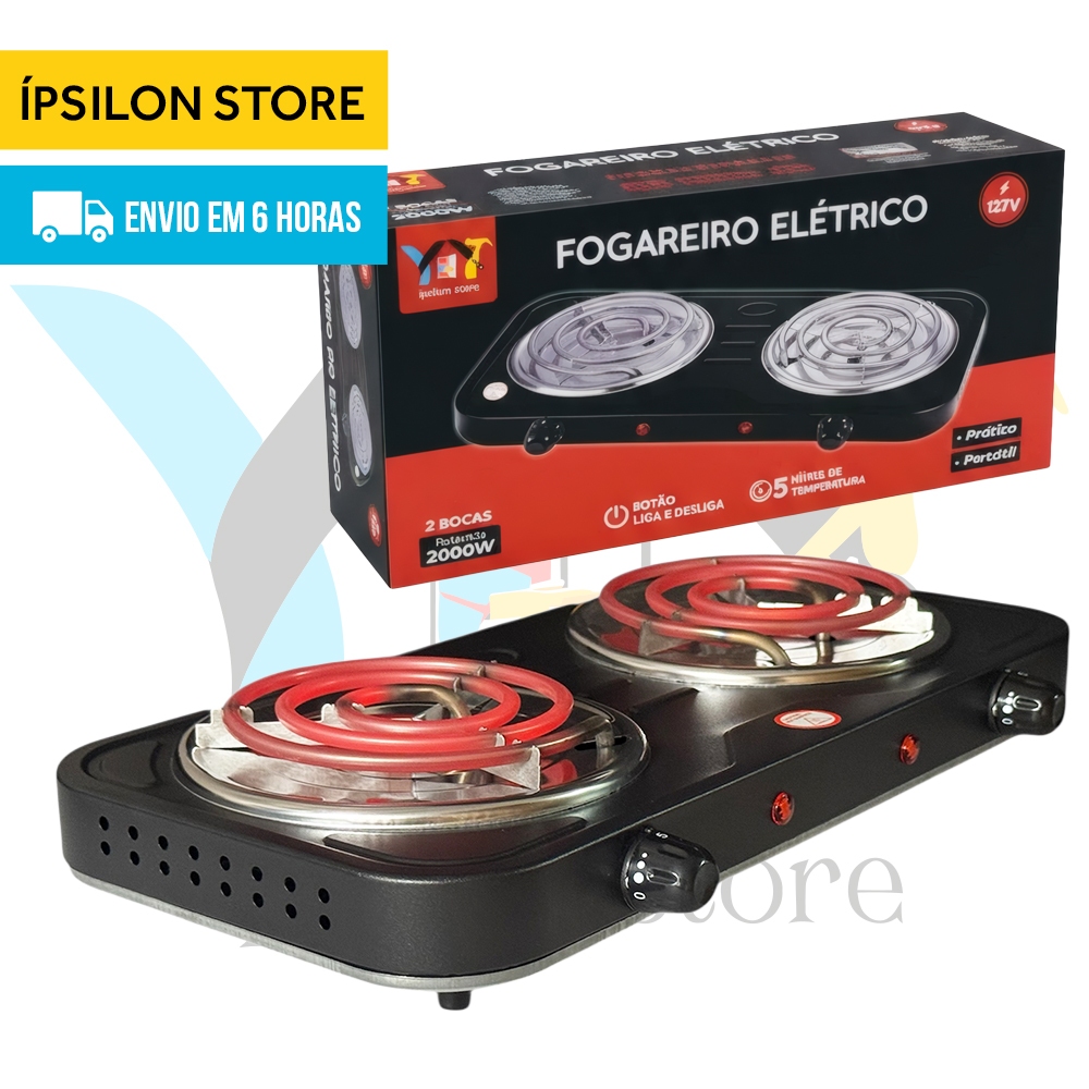 Fogareiro Elétrico 2 Bocas Portátil Camping Cooktop Cozinha 110v – 220v Viagem Premium