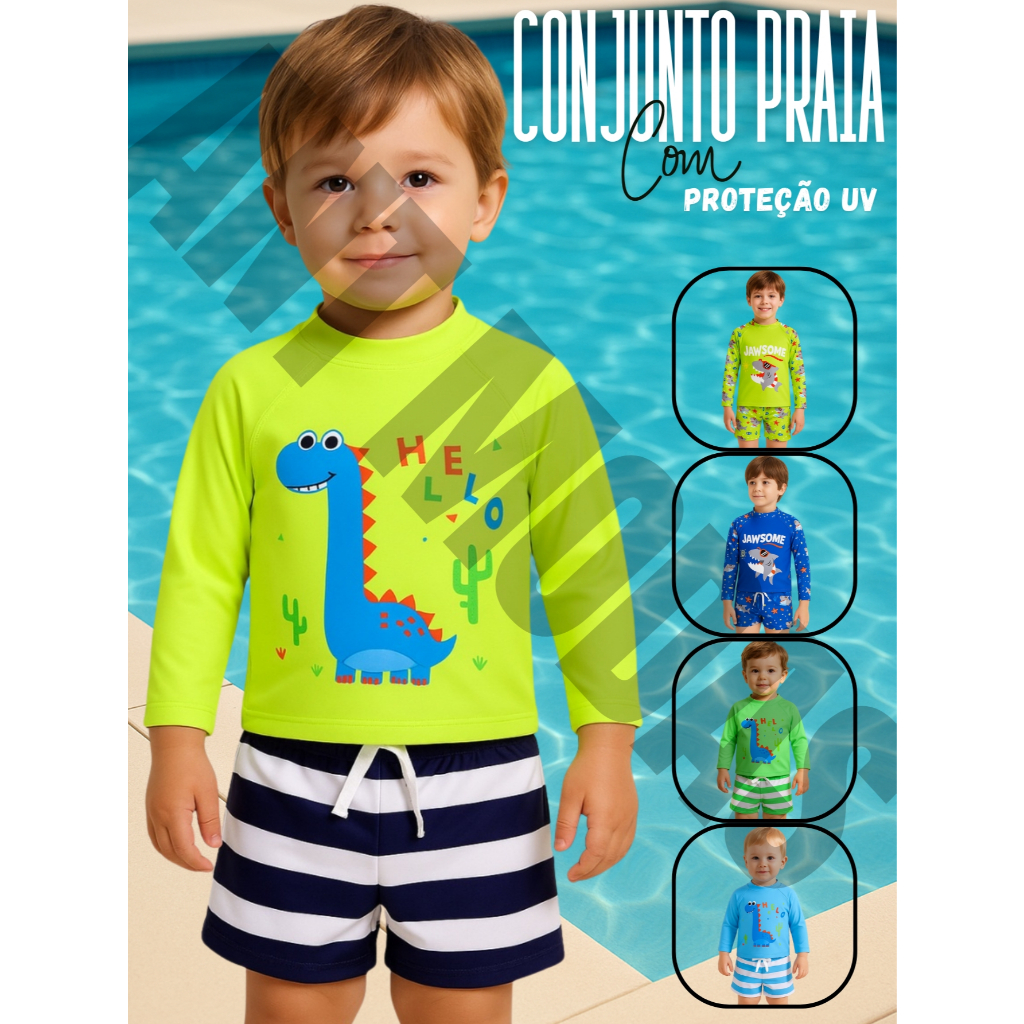 Sunga Box Infantil Menino Conjunto Camiseta Proteção Uv 50 Sunga Boxer Boxe