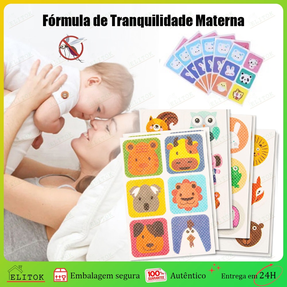 Kit 36 Adesivos Repelente Infantil Citronela Natural Seguro e Não Tóxico Proteção Contra Mosquito e