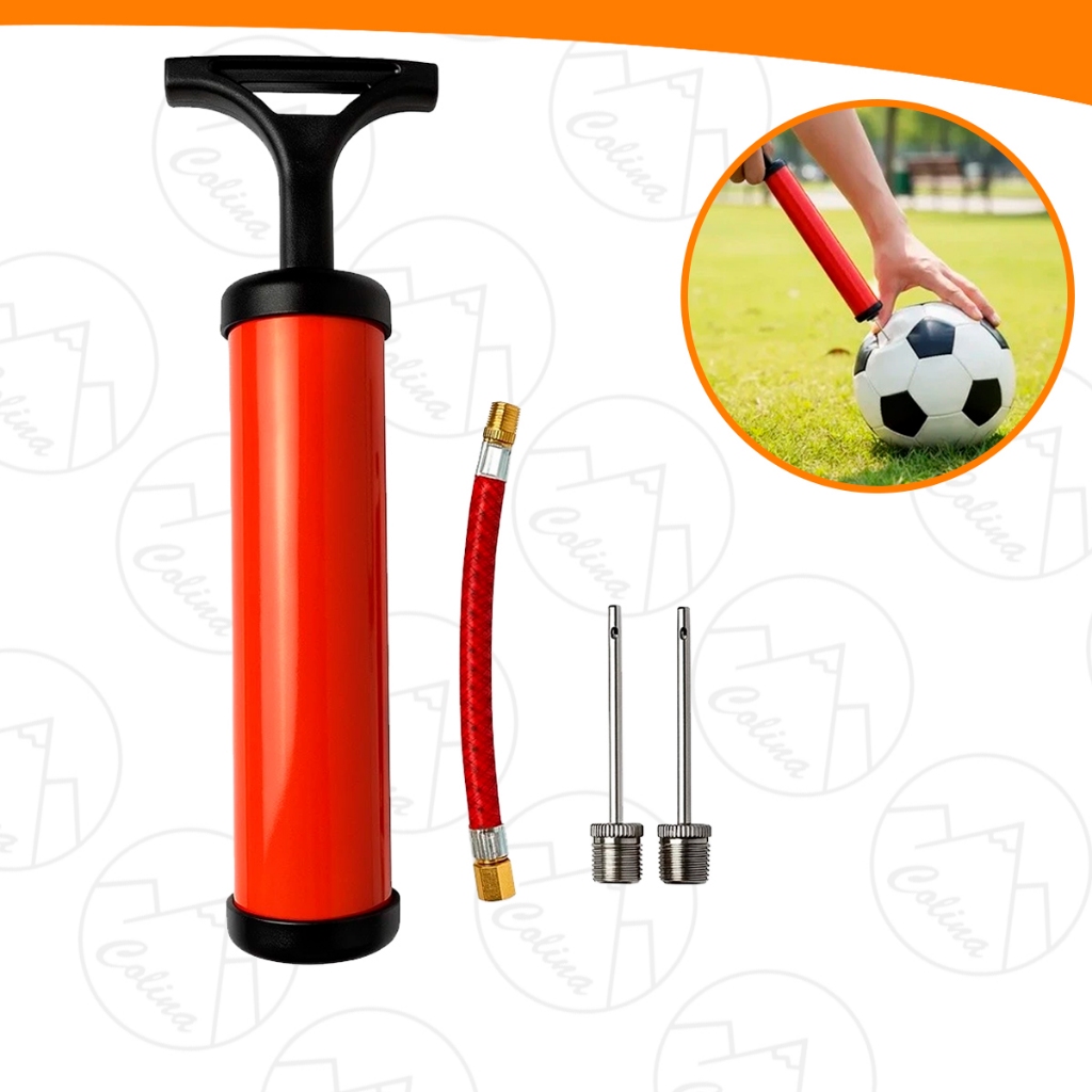 Bomba de Ar Manual Para Encher Inflar Bolas Com Extensor e 2 Bicos Universal Futebol Volei Basquete