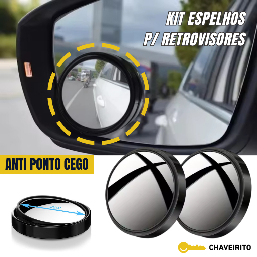 Kit 2 Espelhos Auxiliar para Retrovisor – Anti Pontos Cegos – Espelho Convexo Ajustável Olho de Boi