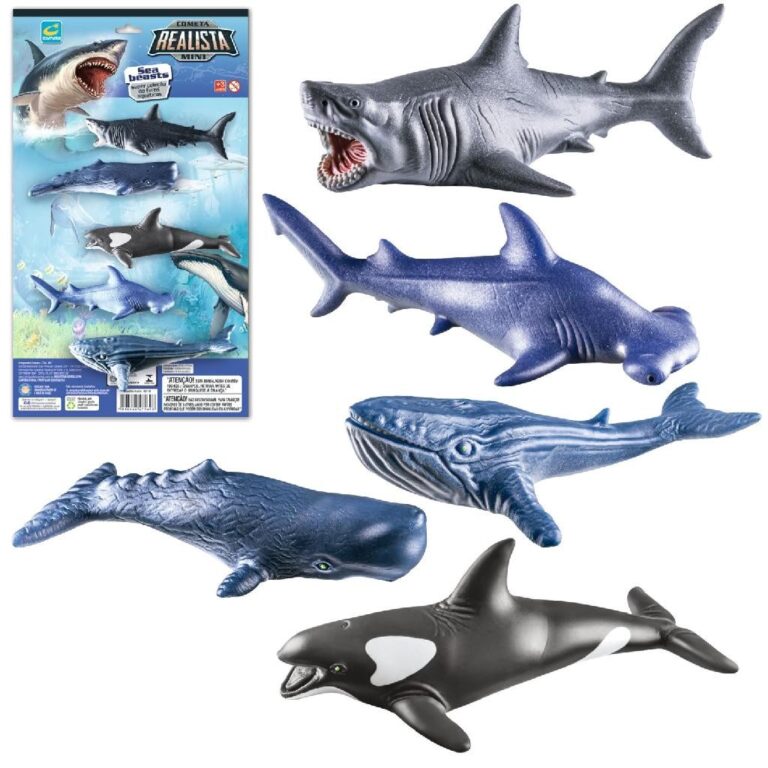 Kit Com 5 Mini Animais Aquáticos Tubarão e Balei
