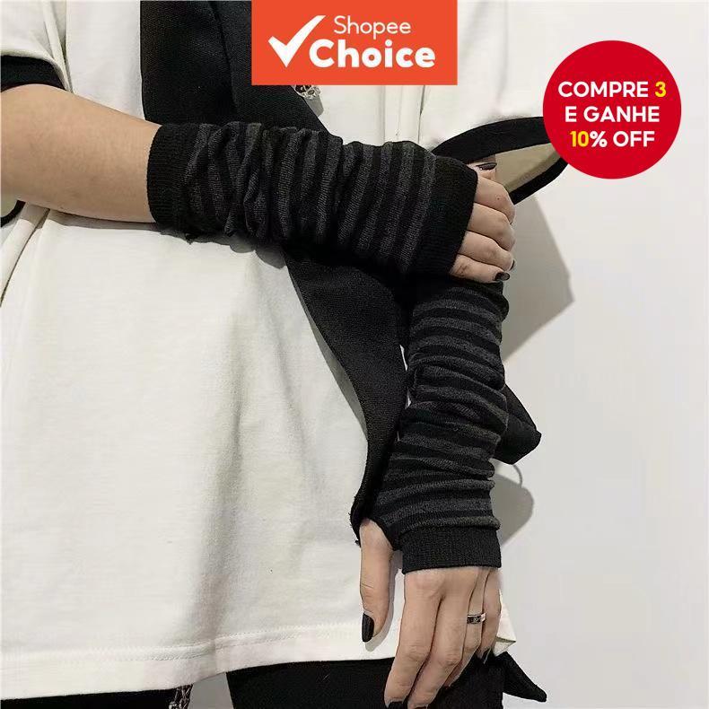 Luvas Unissex De Meio Dedo De Anime Y2K , Acessório De Cosplay Punk Listrado Moderno Com Material Ma