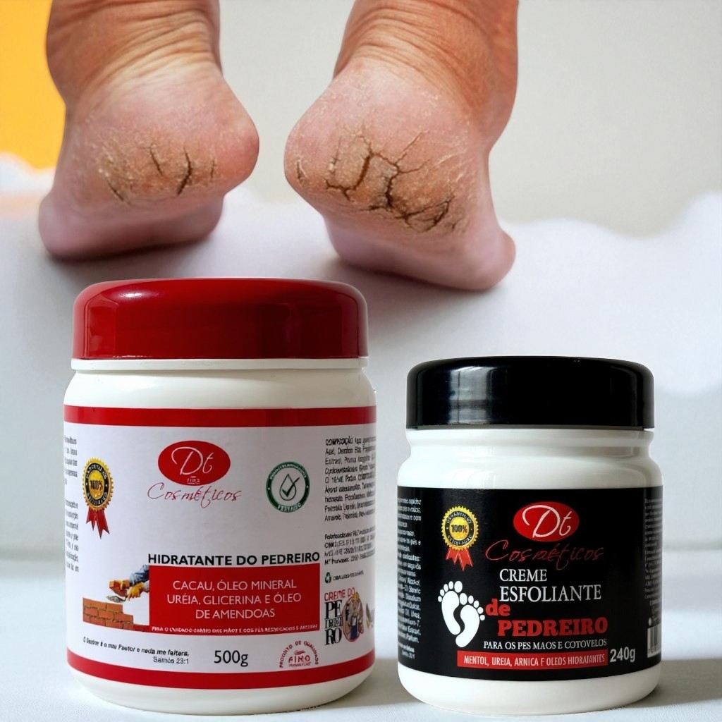 Kit Spa dos Pés Creme De Pedreiro 500g + Esfoliante 240g para quem Sofre com Ressecamento e Calosida
