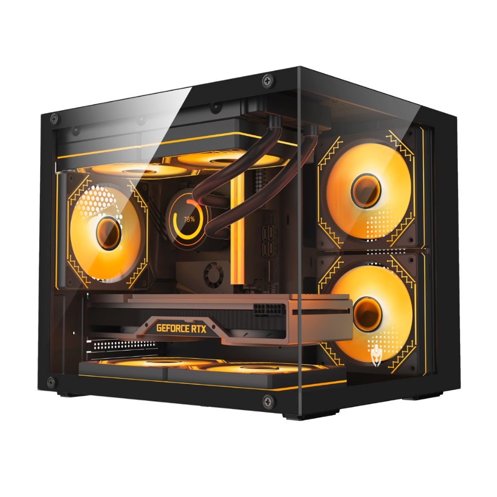 Gabinete Gamer Pc Computador M-ATX ITX Cubo Preto Aquário Lateral Frontal de Vidro Temperado