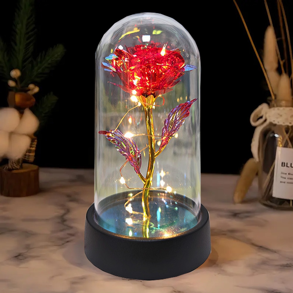 Presente Rosa Encantada com Iluminação LED  Rosa Eterna em Terrário, Presente Perfeito para o Dia da