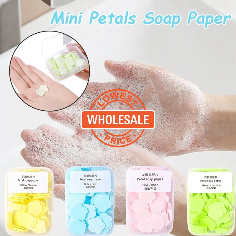 [Sabonete De Viagem Para Acampamento Papel Sabão/Descartável Mini Em Caixa De Pétalas Portátil Fatia