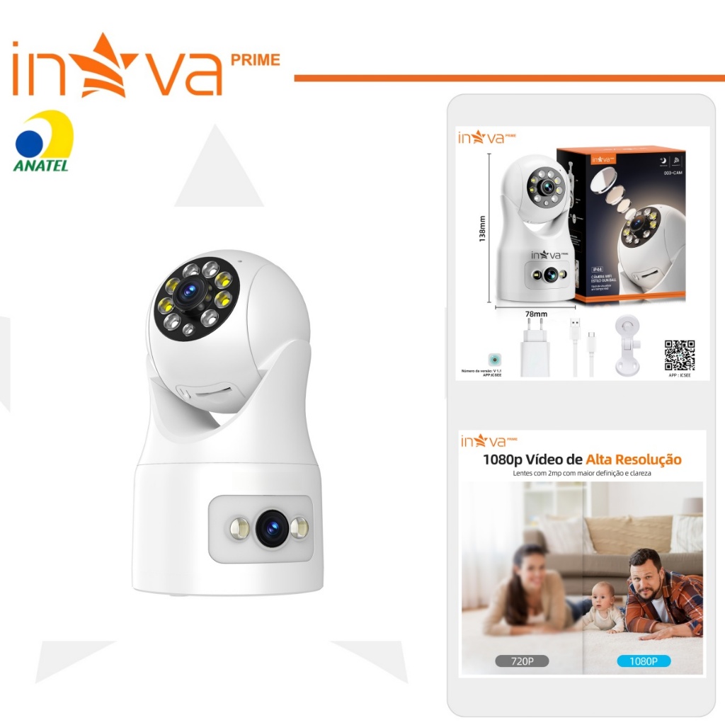 INOVA câmera wifi visão noturna full HD 360. microfone áudio babá eletrônica robozinho sem fio