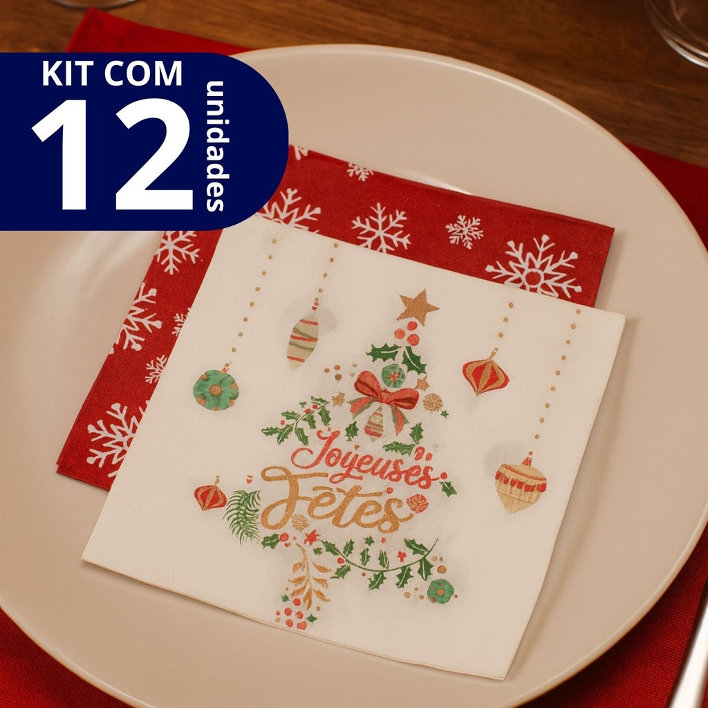 Kit com 12 Unidades Guardanapo de Papel Natalino Para Mesa Posta