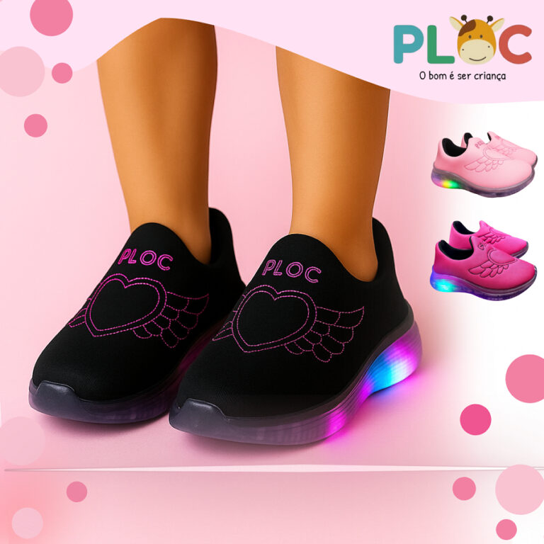 Tênis Infantil LED  Menina PLOC – Coração