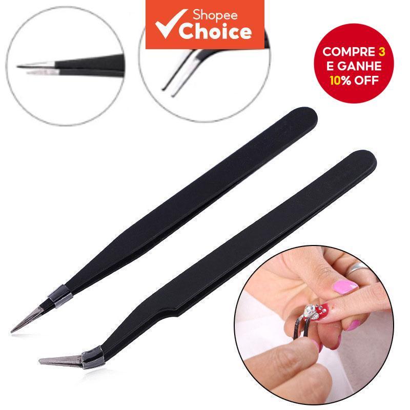 Pinça Preta Curvada/Reta De Aço Inoxidável Antiestática Para Strass/Cílios De Arte Em Unhas