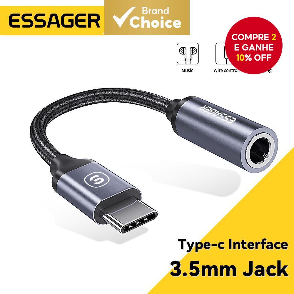 Essager 3.5 Mm Jack AUX Para USB C Cabo Adaptador 3.5 Conversor De Áudio Fone De Ouvido Com DAC