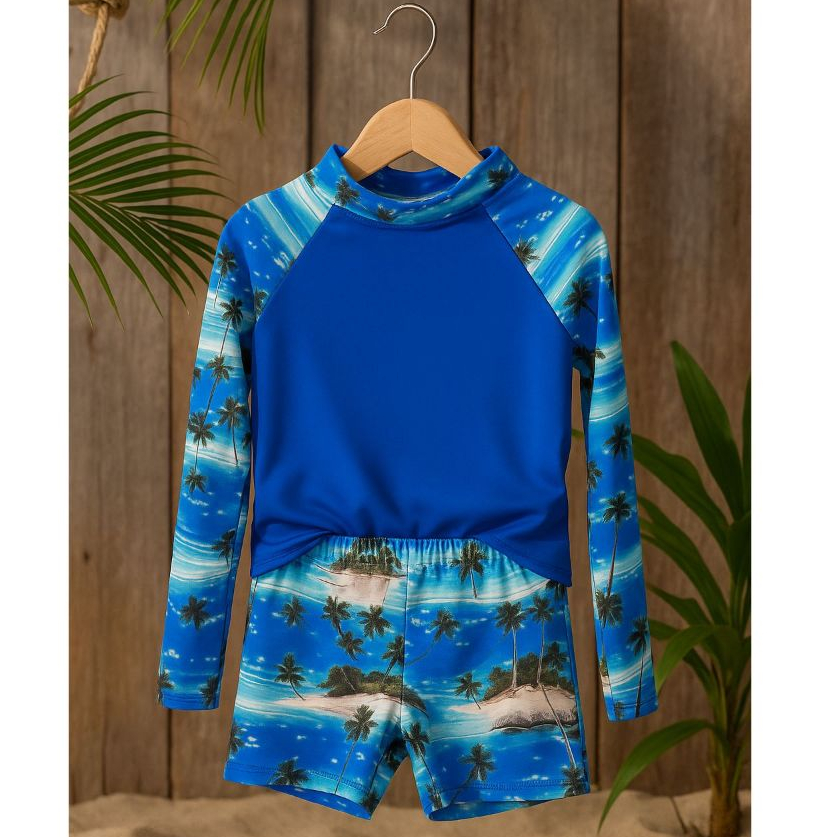 Kit Roupa Piscina Menino Camiseta Térmica Manga Comprida Sunga Proteção UV Secagem Rápida Infantil