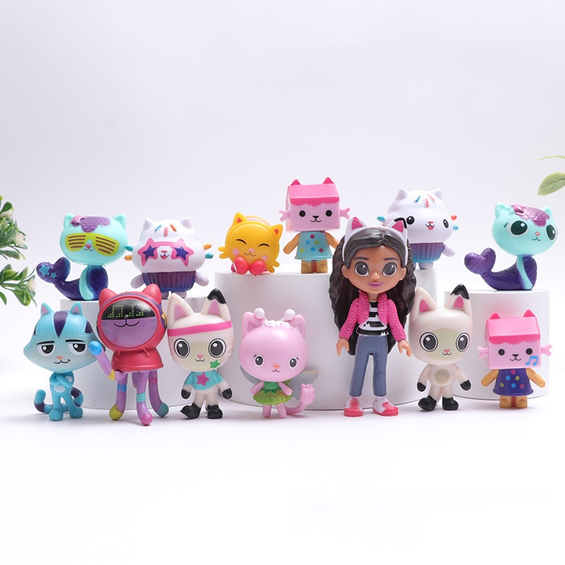 13Pcs/Set 5-9cm Desenho Animado Anime Gabbys Dollhouse Figura Gato Sorridente Bonecas Modelo Doll To