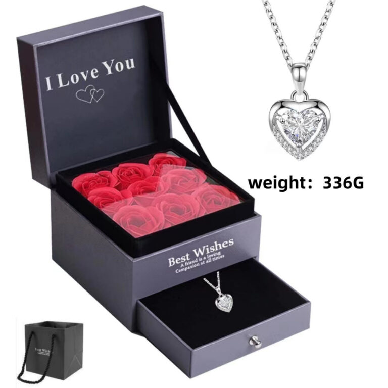 Colar feminino e caixa de presente de rosas para m