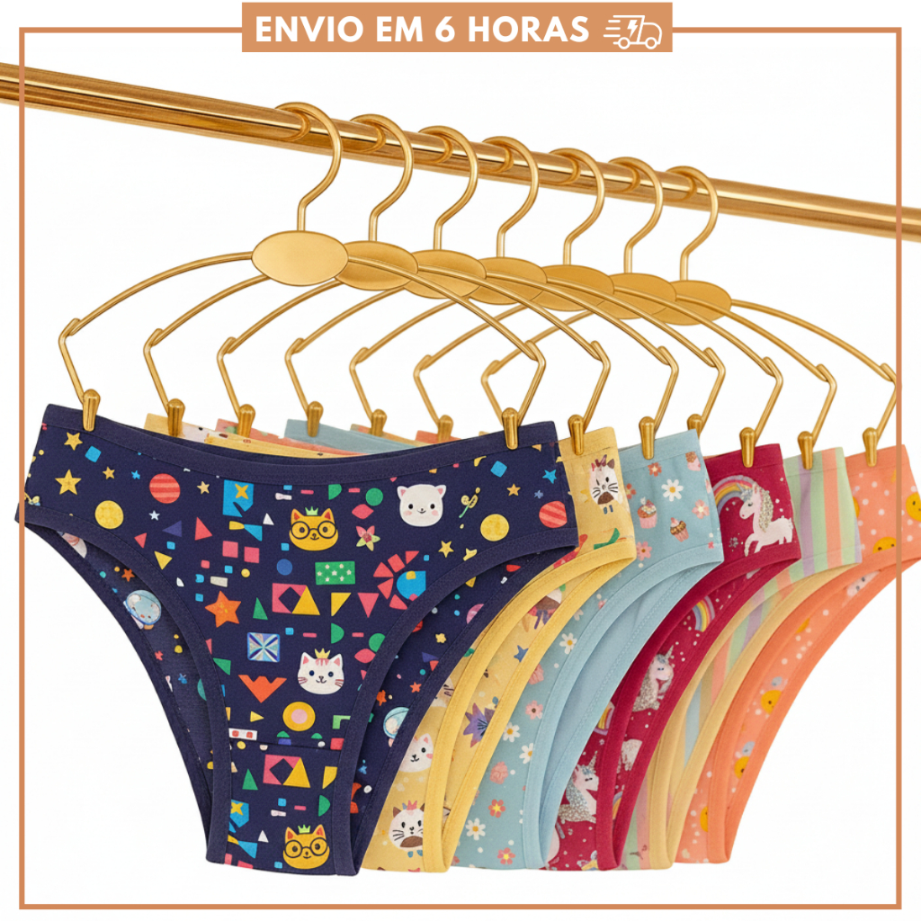 Kit 10 Calcinhas Para Meninas de Algodão Juvenil ou 5 Calcinha Infantil