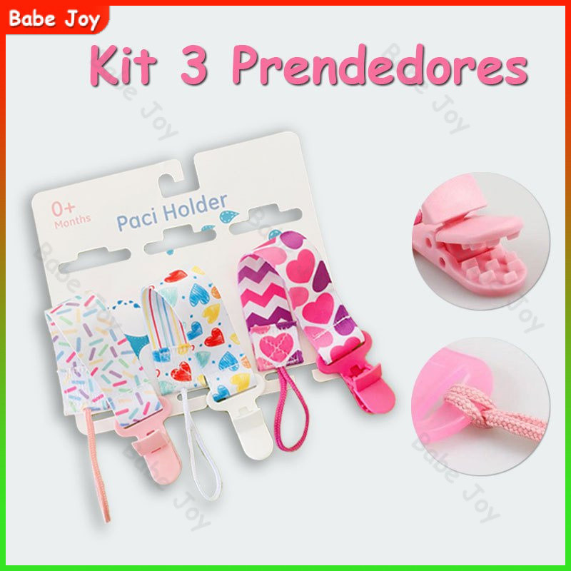 Kit 3 prendedor clipe de chupeta de bebê com corrente/clip mordedor brinquedo cordão anti queda
