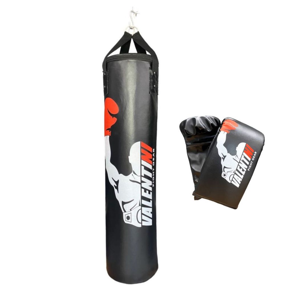 Saco de Pancada 90 cm VALENTINI – Treino Boxe Muay Thai  – Profissional + Luva Bate Saco Preta