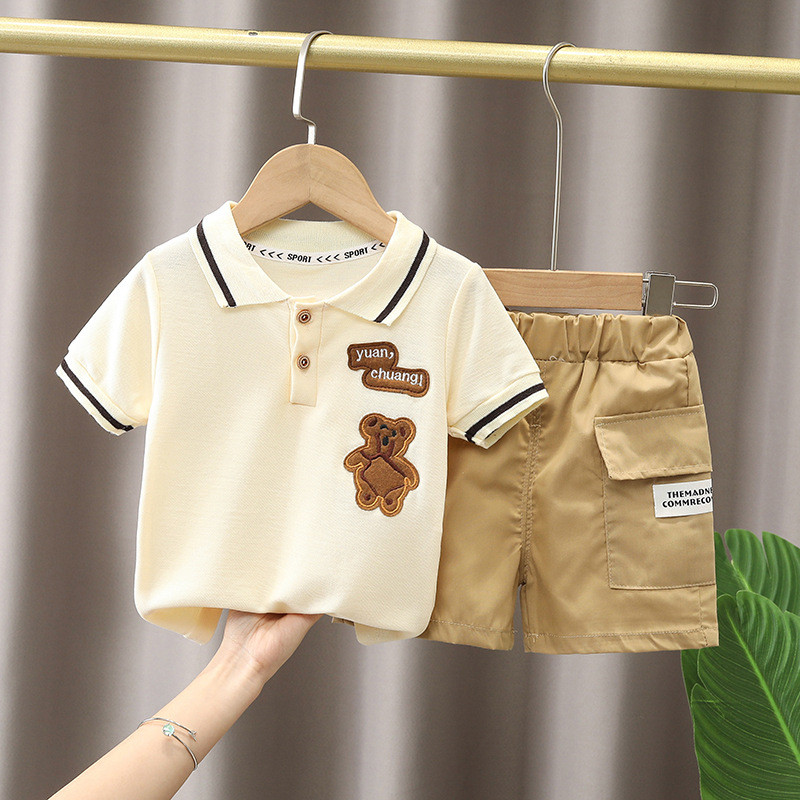 Terno de verão infantil, camisa Polo Shorts terno de duas peças, adequado para crianças de 0 a 5 ano