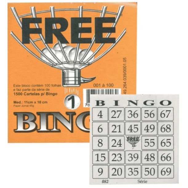 Cartela de Bingo  100 Folhas Free-  Cartelas Bingo