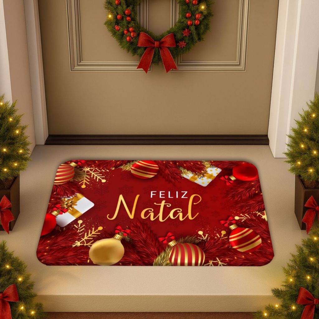 Tapete Entrada de Porta de Casa Antiderrapante Decorativo Natal Diversas Estampas