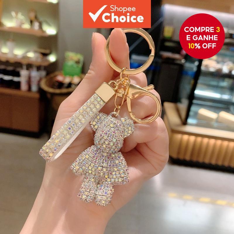 Chaveiro Porta-Chaves Pequeno Urso Diamante Criativo Carro Com