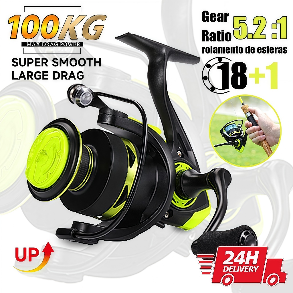 100kg Max Metal Carretilha De Pesca Com 5.2 : 1 HK1000-7000 Alta 10kg Max Molinete De Pesca Molinete