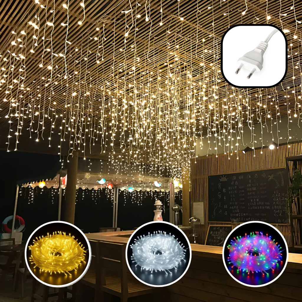 Cortina Led Cascata 400 Luzes 10m Natal Pisca Pisca 110v Noel Iluminação Decorativa Festas Branco Qu