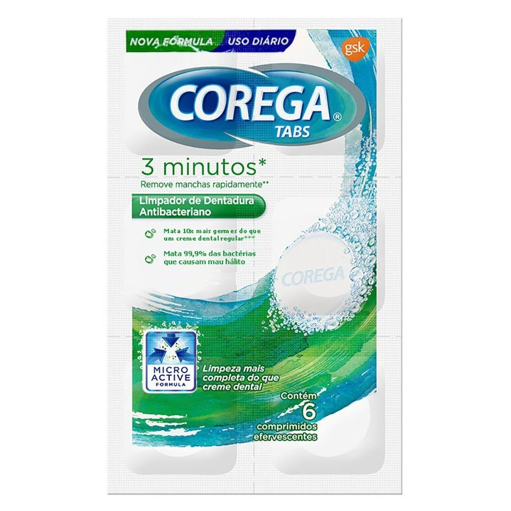 Corega Tabs Whitening Limpador de Dentaduras 6 Comprimidos Efervescentes