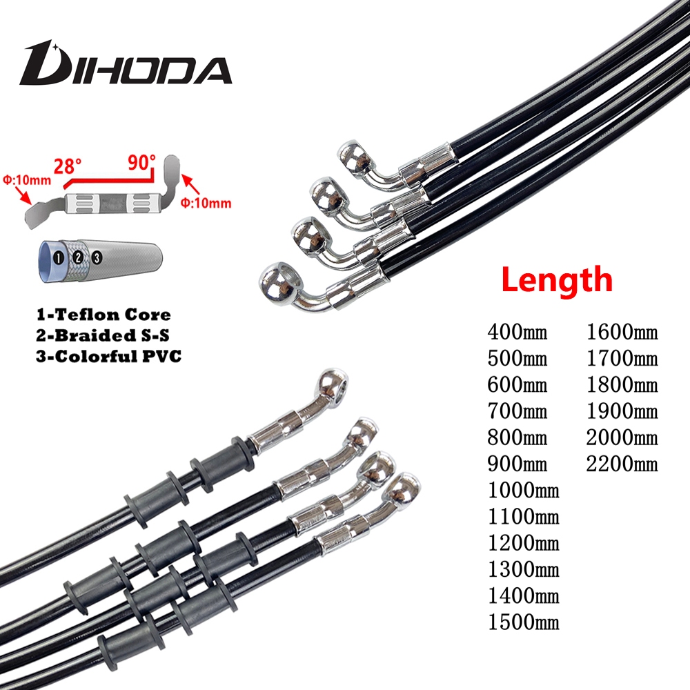 Preto 400mm-2200mm 28-90 Motocicleta Mangueira De Freio Hidráulico Linha Tubulação Cabo Trançado Óle