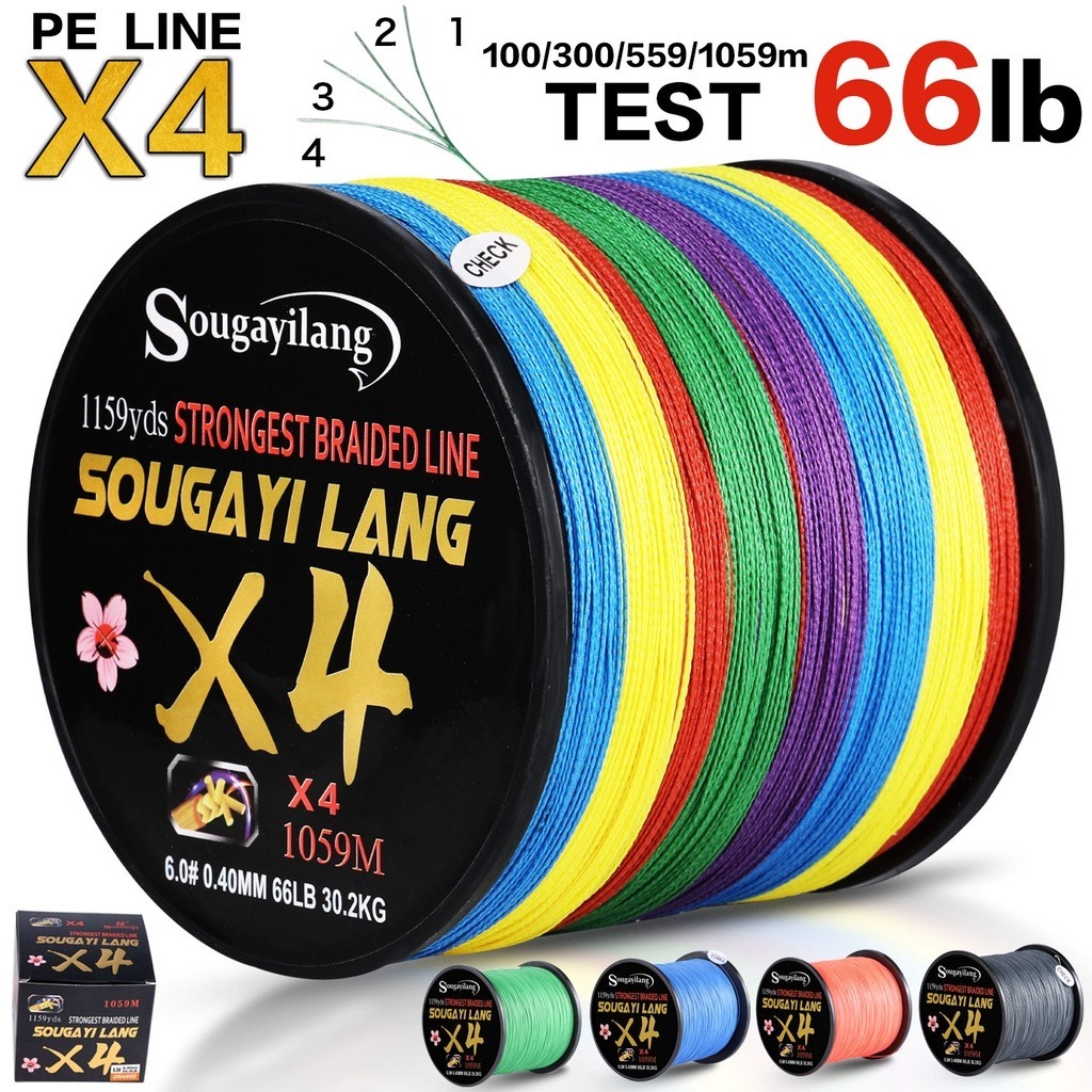 Sougayilang 100M-559M 18-66LB PE Linha De Pesca Trançada Forte De 4 Fios Para Água Salgada/Doce