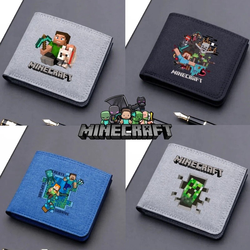 Carteira Dobrável De Desenho Animado Minecraft Portátil Com Zíper Pode Conter Moedas E Cartões Bancá