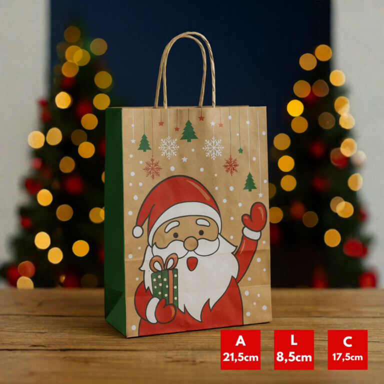 10 SACOLAS NATAL KRAFTSANTA CLAUS 17,5X8,5X21,5CM 