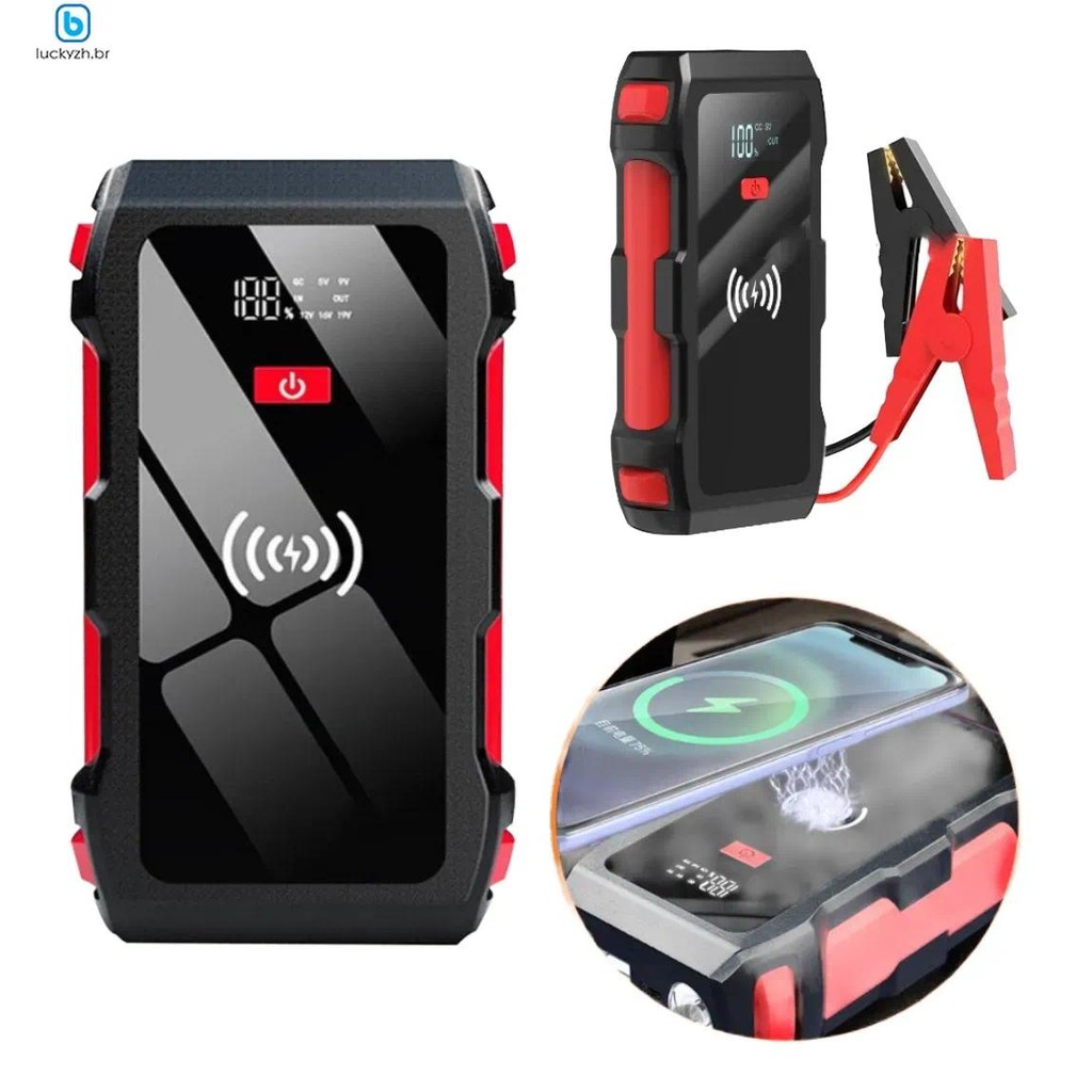 Auxiliador Partida PowerBank Bateria Portátil Multifuncional Carregamento Indução 12000mAh 12V Moto