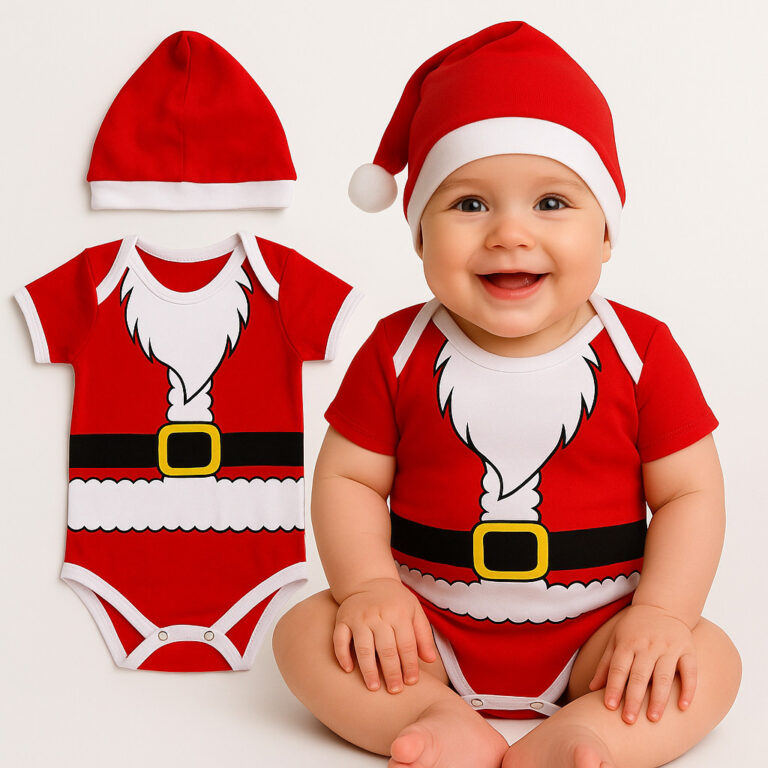 Body Bebê Natal Com Gorro Papai Noel Algodão