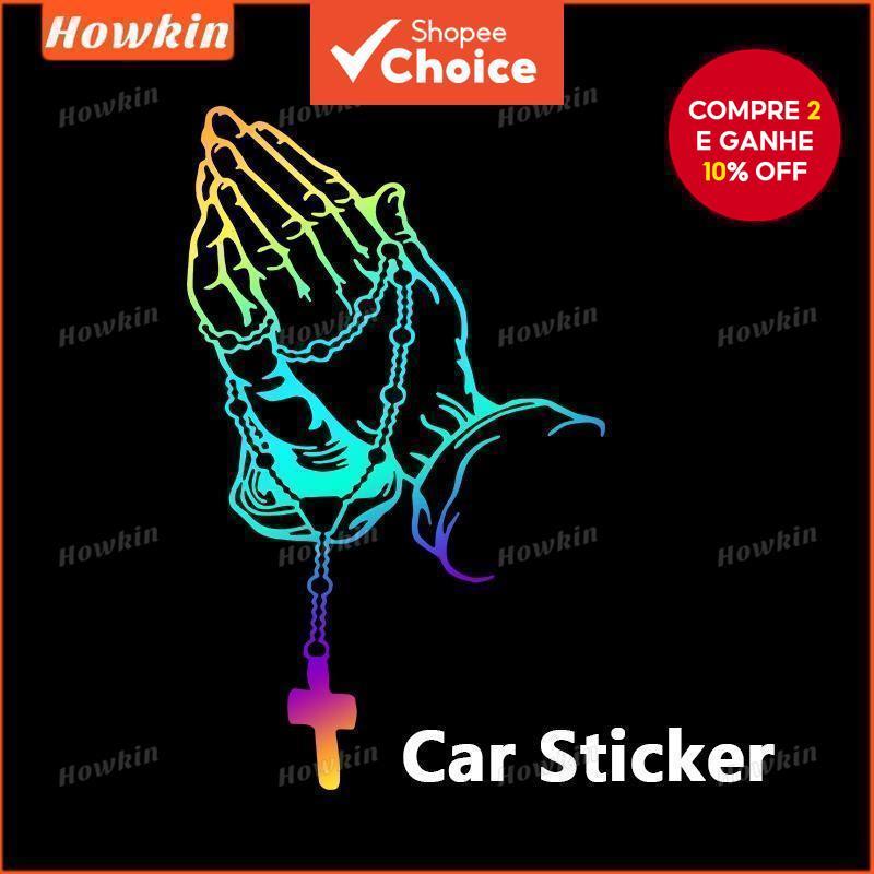Novo adesivo de carro com mãos em oração e terço – Adesivo vinil religioso cristão – 1 unidade