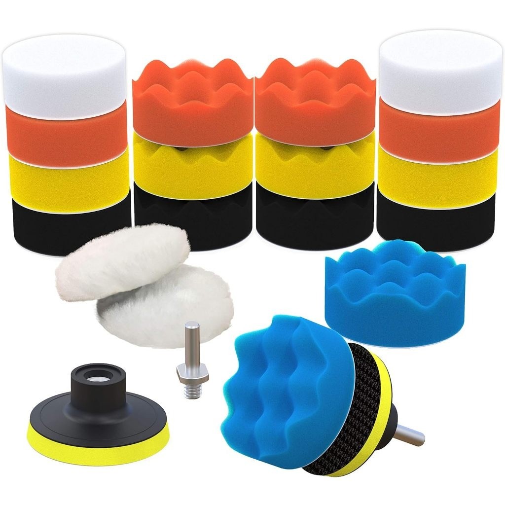Kit Boina Automotiva Polimento 3 Pol 7/8/11 Peças Espuma e Lã Com Suporte Para Furadeira e Parafusad
