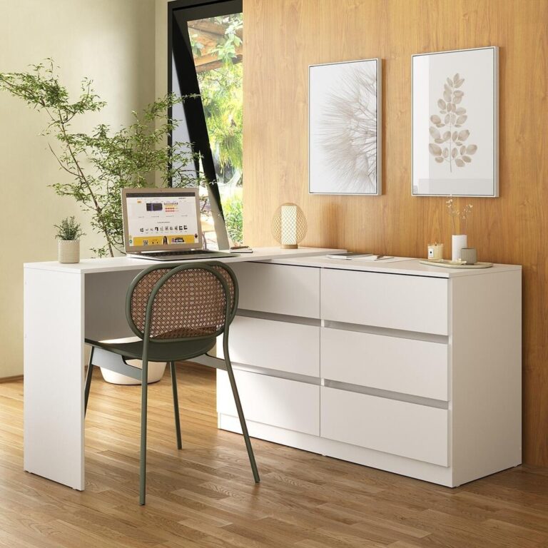 Escrivaninha em L 120cm com 6 Gavetas Flex Multim�