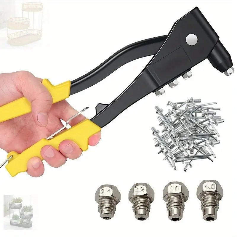Kit Rebitador Profissional + Rebite, Alicate Rebitadeira Manual 9.5POL 24cm 4 Bicos + 50 Rebites