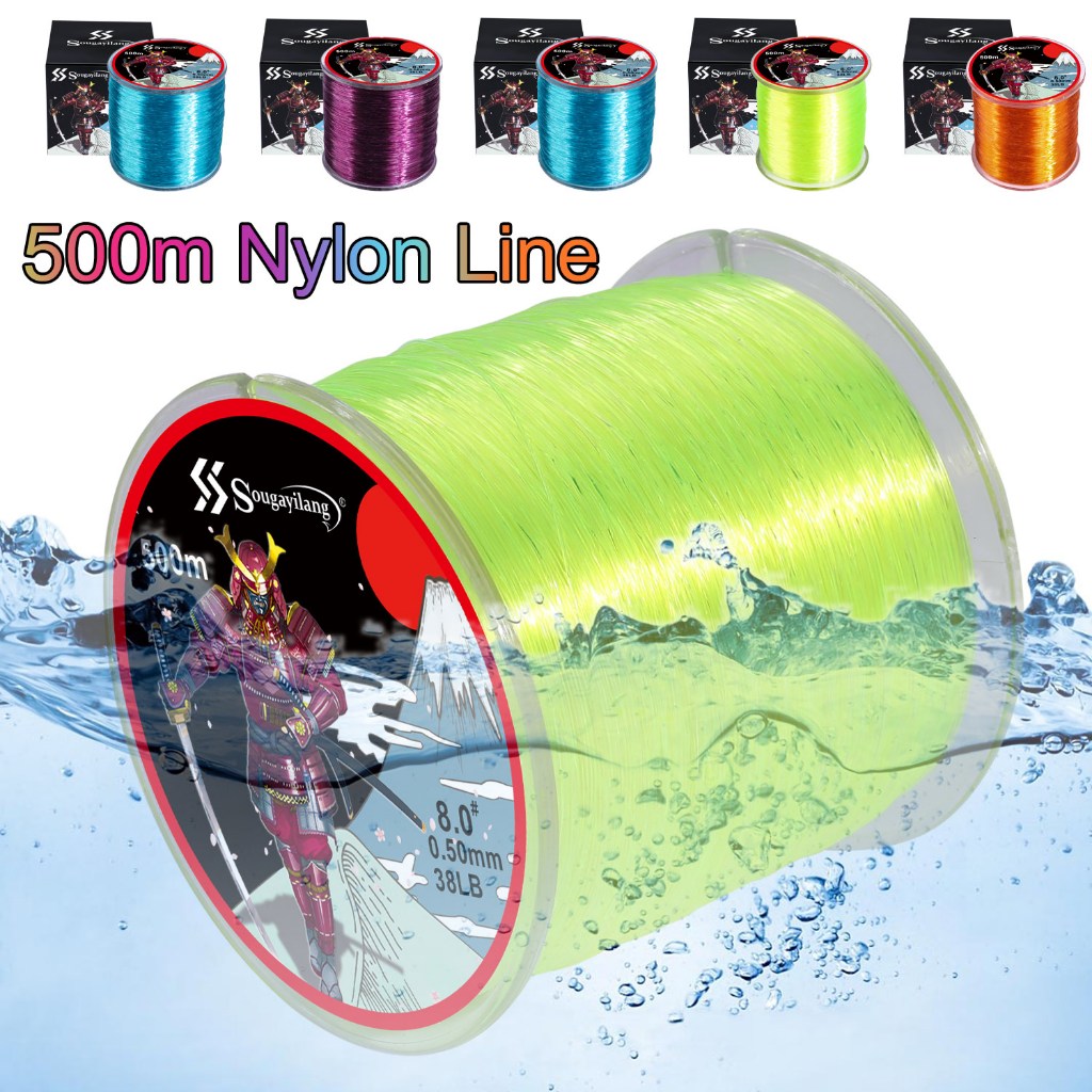 Linha De Pesca De Fluorocarbono Sougayilang Treple 500M 7-38LB Nylon Linhas De Superfortes Amarelo/A