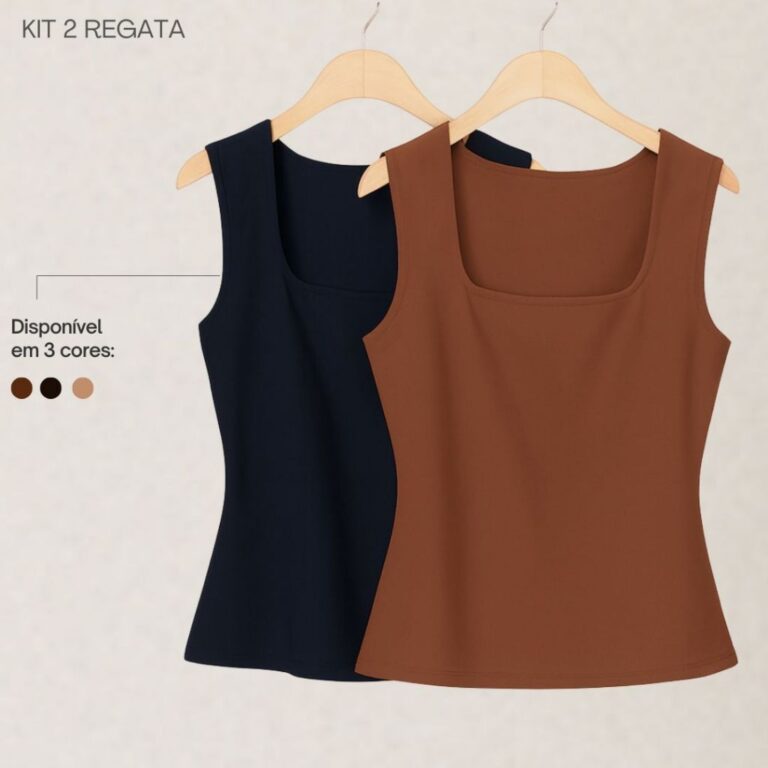 Kit 2 Regata Blusa Decote Quadrado Reta Tendencia 