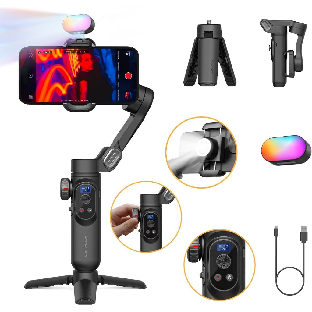 Estabilizador Smart X PRO Gimbal 3 Eixos com Luz de Preenchimento Magnético RGB Gimbal para Smartpho