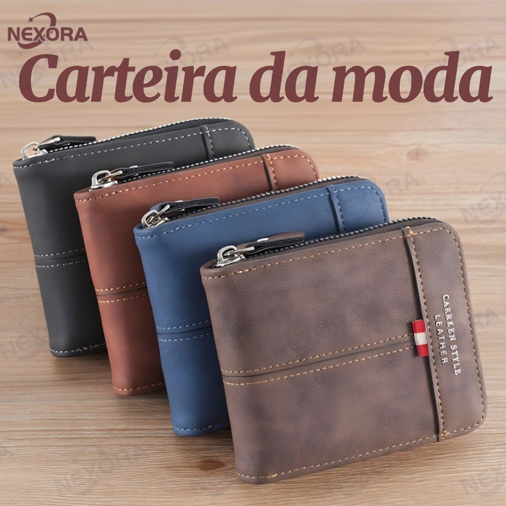 Novo Estilo Carteira de Couro Multifuncional com Zíper e Porta-Cartões de Identidade