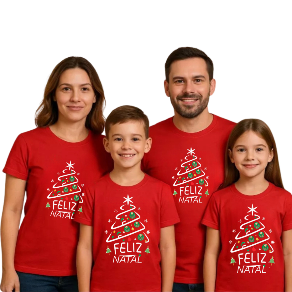 Camiseta Família Natal Arvore Feminina Ou Masculina Estampa Feliz Natal Personalizada Unissex Data E