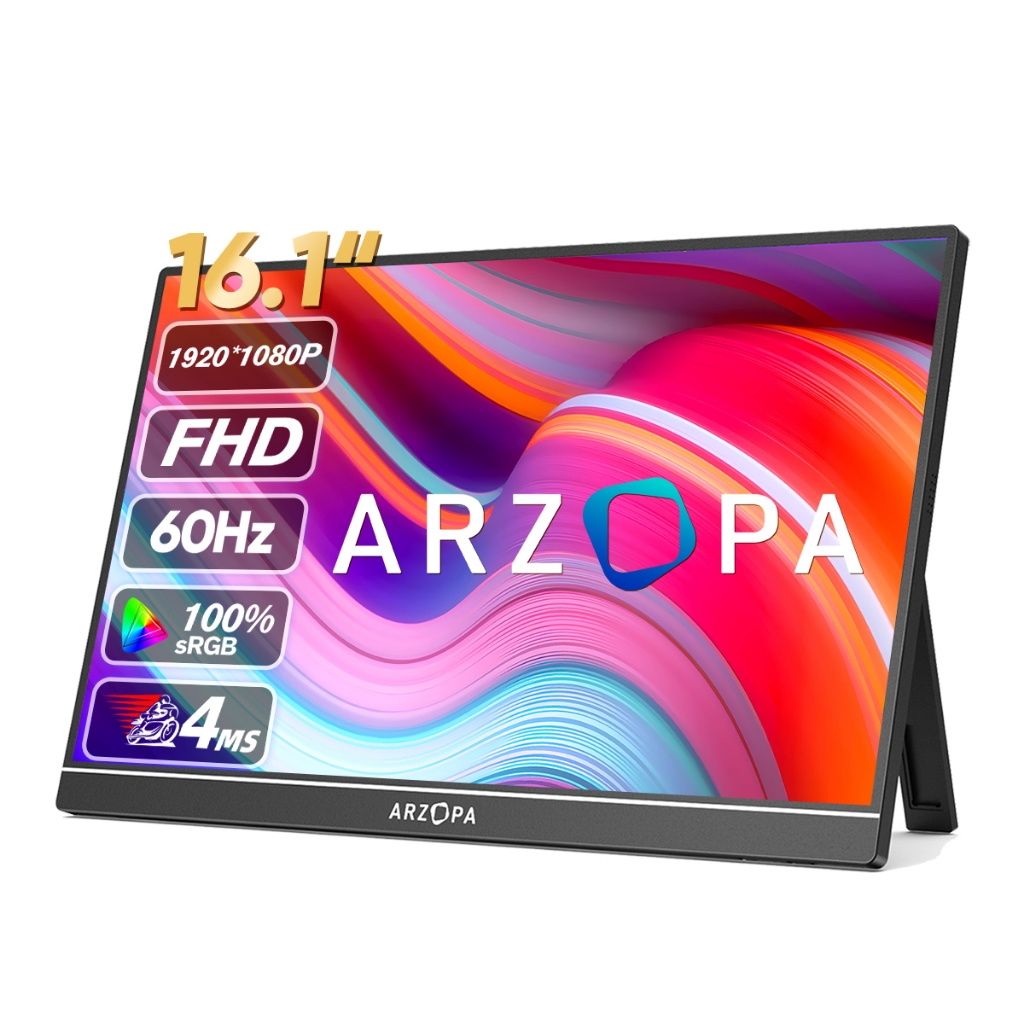 Monitor Portátil ARZOPA Z1C 16.1  1080P FHD IPS , Tela De Laptop 100 % sRGB Com Suporte , Compatível
