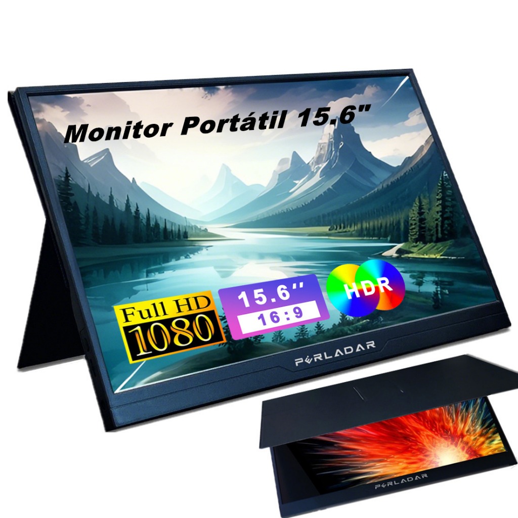 Monitor Portátil 15.6 1080P FHD IPS 60HZ Tela De Extensão USB C HDMI Para PC Laptop iPad Jogos