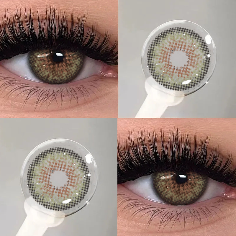 Lentes De Contato Coloridas KSSEYE 2pcs Cleópatra Verde/Marrom/Cinza 14.2MM Anuais Para Miopia Com G