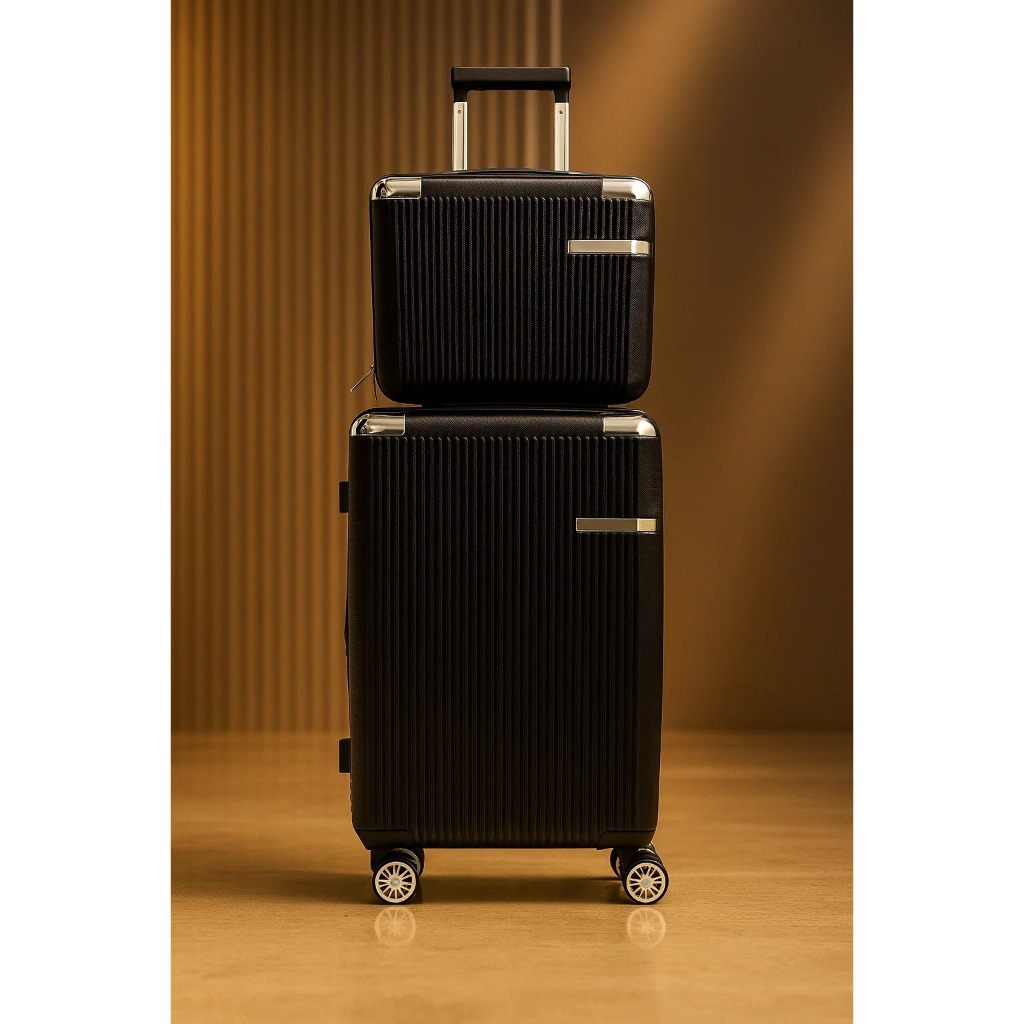 Kit Mala de Viagem + Frasqueira ABS Rígida Bordo 10kg e Média  Expansível Zíper Antifurto