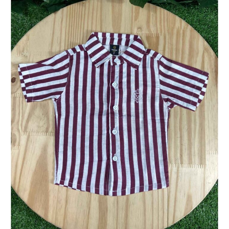 Camisa Listrada Curta Vinho Infantil